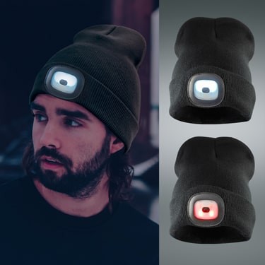 LED Strickmütze Beanie 3 Lichtmodi schwarz mit Li-Polymer Akku